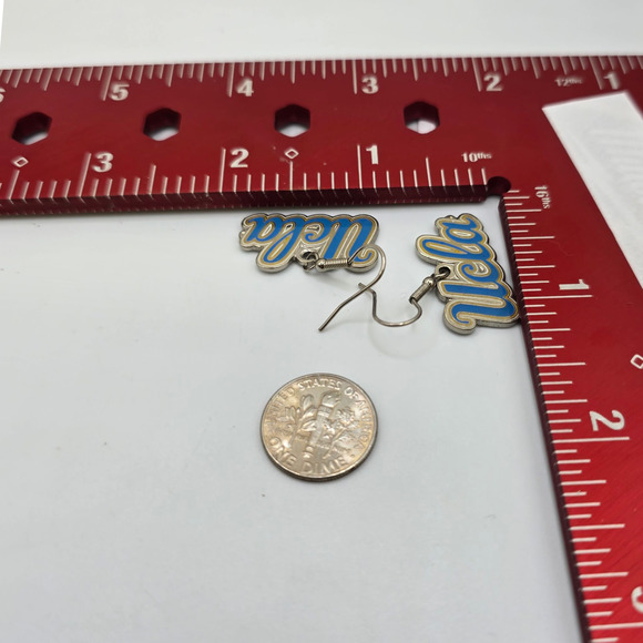 Pierced Earrings UCLA Bruins Blue Gold Enamel Script Logo Drop NCAA Fishhook - Picture 6 of 6